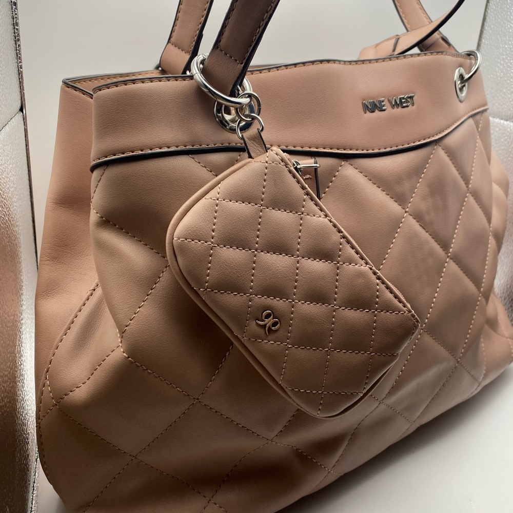 Nine West Beige Quilted Tote with Pouch